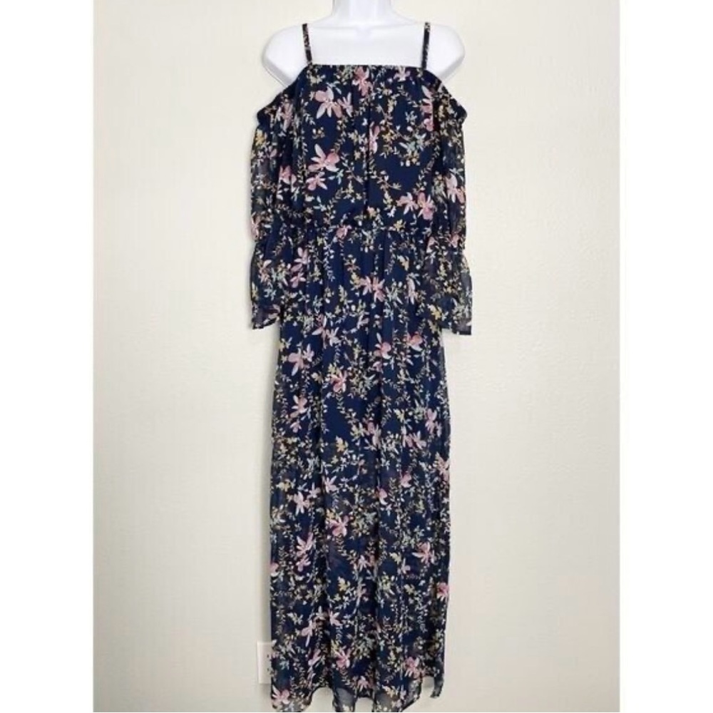 Women’s Navy Maxi Off the Shoulder.  Long Sleeve Floral dress